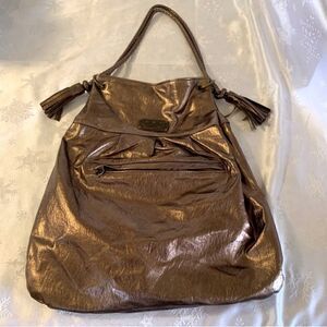 Candies Handbag Satchel Hobo Bag Bronze Tone Fringe Detail Snap Closure Gorgeous
